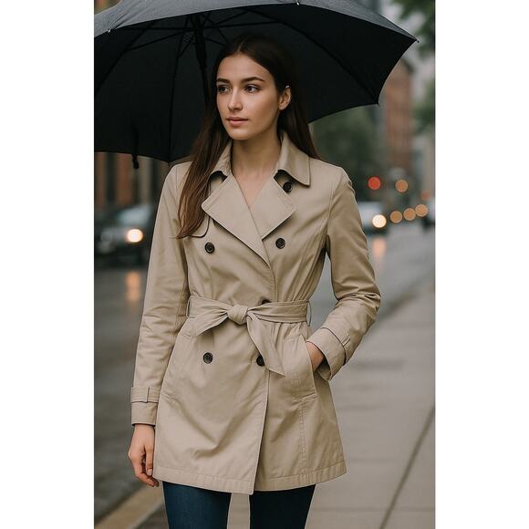 The Limited Y2K Beige Double Breasted Trench Coat Women's Sz L Rain flap Lined - Picture 15 of 16